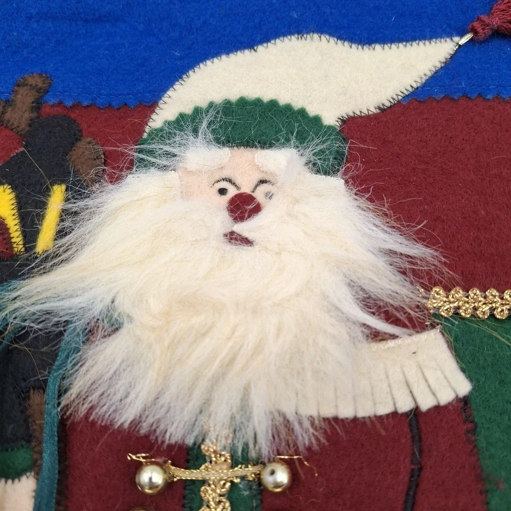 Vintage Santa Claus Embroidered Felt Applique Christmas Stocking 3-D 18